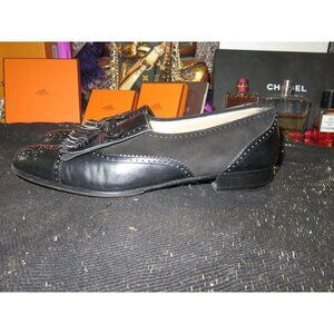 Salvatore Ferragamo Kiltie Black Italian Mixed Leather & Suede Fringe Loafers 8